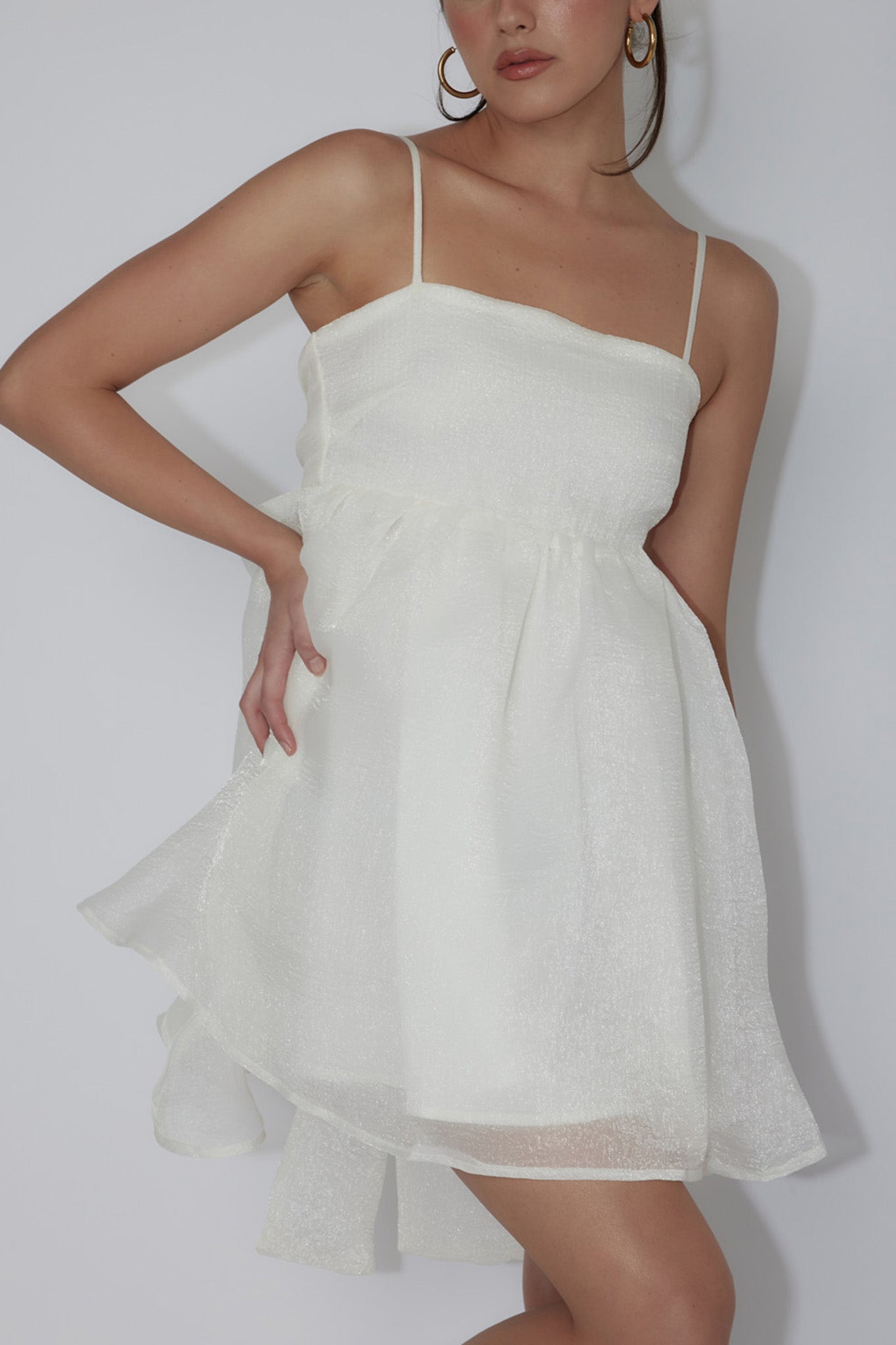 Diaz Bow Back Babydoll Mini Dress Ivory by Selfie Leslie Australia