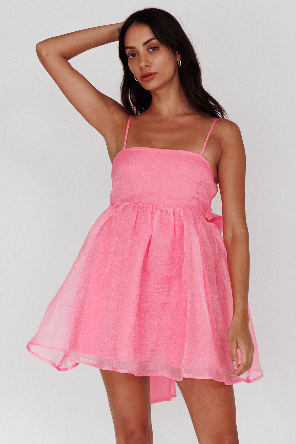 Diaz Bow Back Babydoll Mini Dress Pop Pink by Selfie Leslie Australia