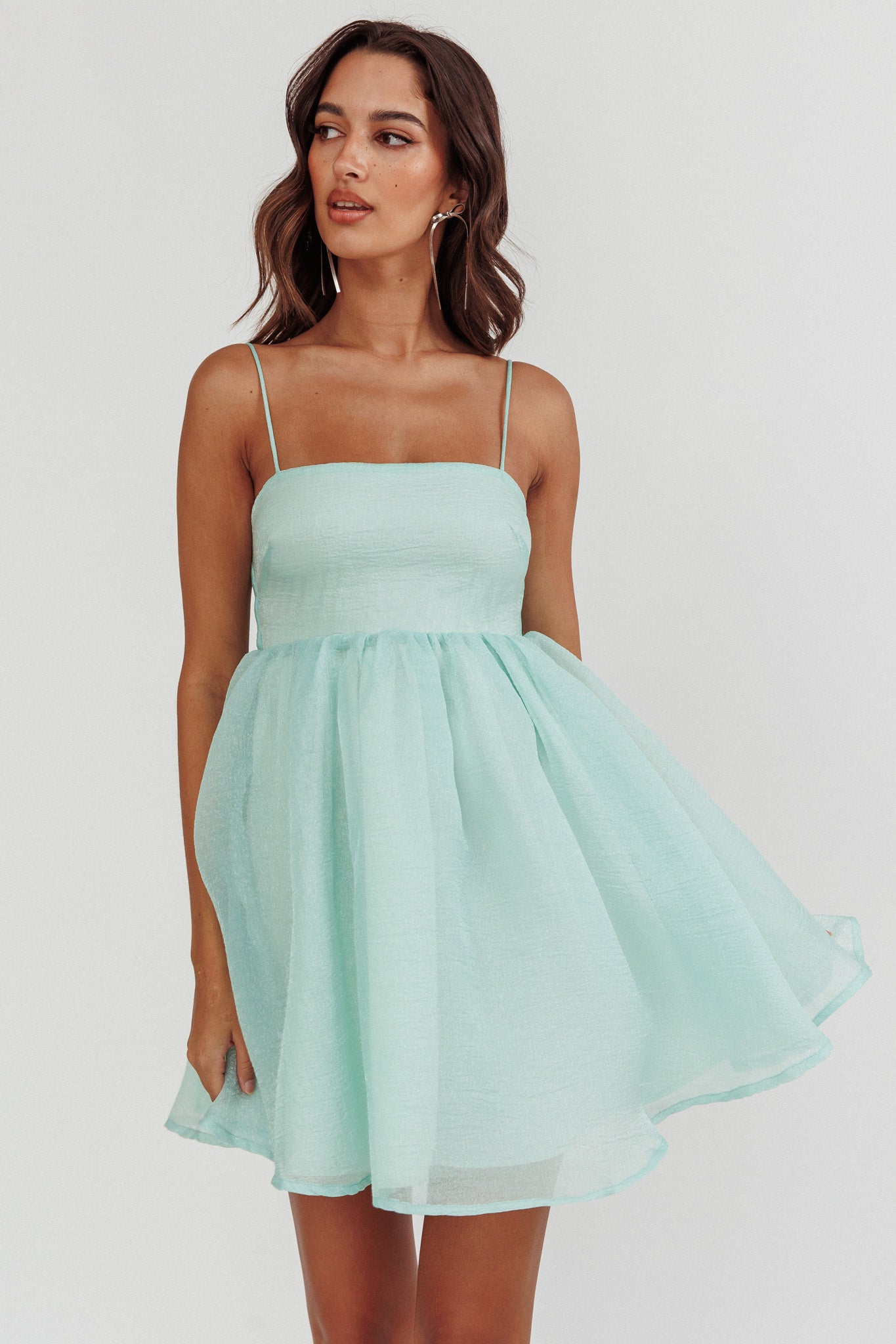 Diaz Bow Back Babydoll Mini Dress Sage by Selfie Leslie Australia