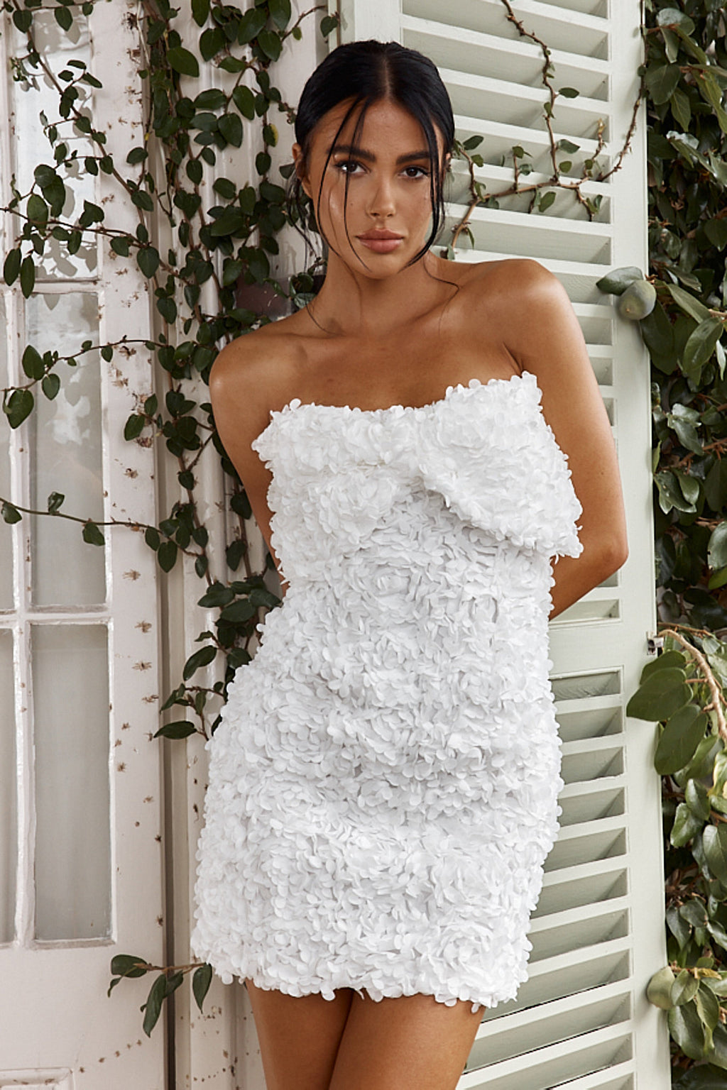 Ma Cherie Bow Bust Embellished Mini Dress White by Selfie Leslie Australia