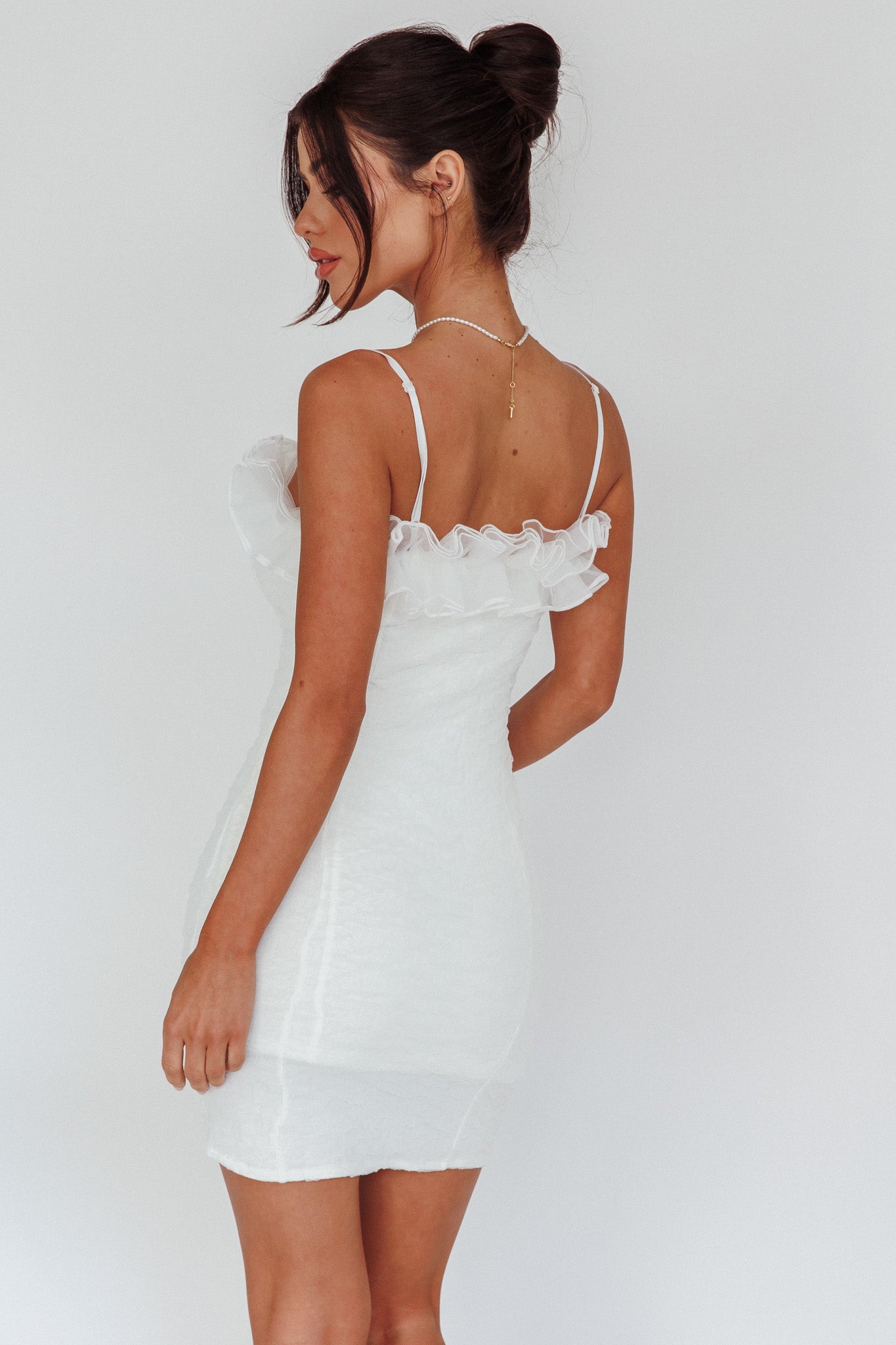 For The Frills Tulle Neckline Mini Dress Off White by Selfie Leslie Australia