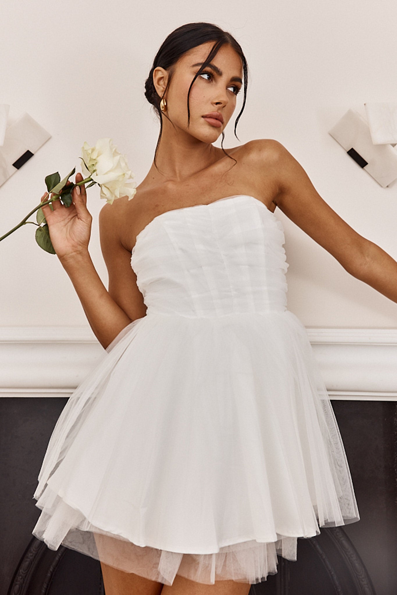 Summerlake Strapless Tulle Mini Dress Off White by Selfie Leslie Australia