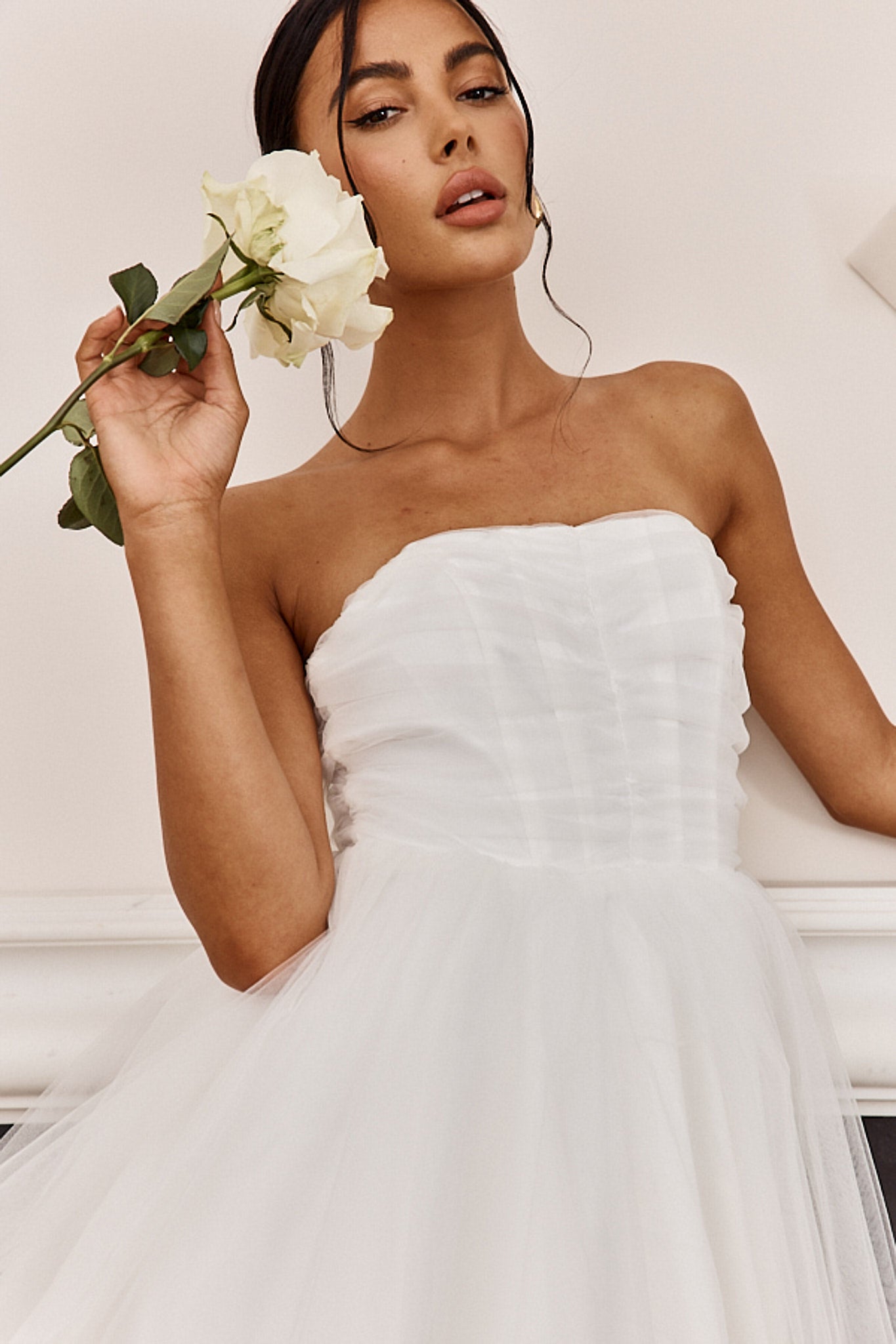 Summerlake Strapless Tulle Mini Dress Off White by Selfie Leslie Australia