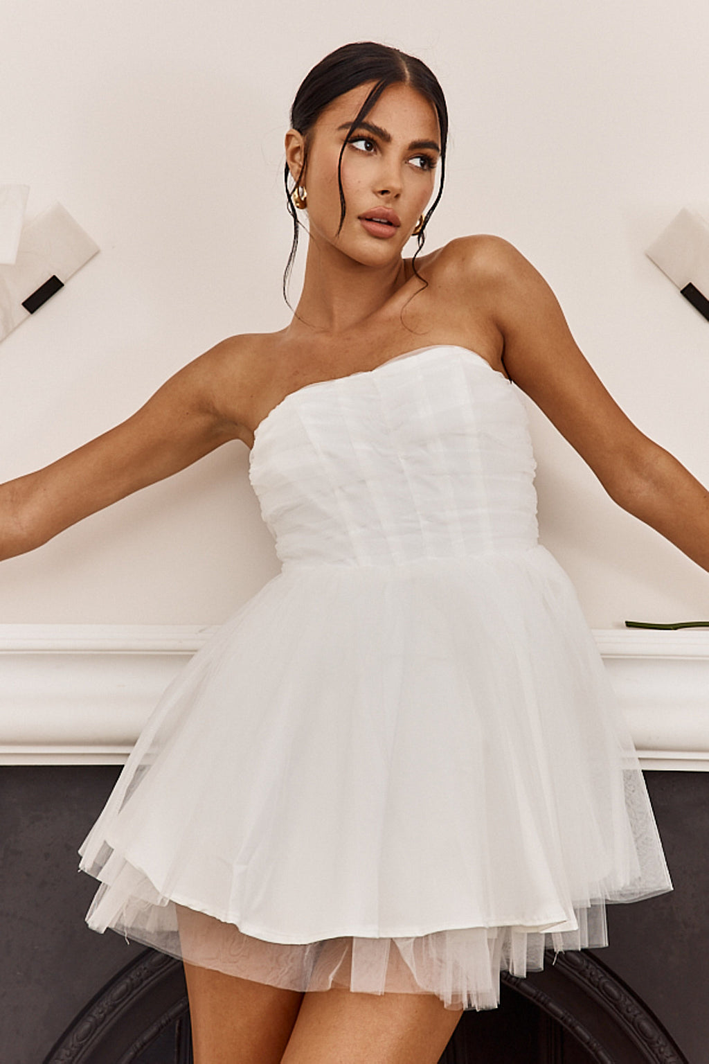 Summerlake Strapless Tulle Mini Dress Off White by Selfie Leslie Australia