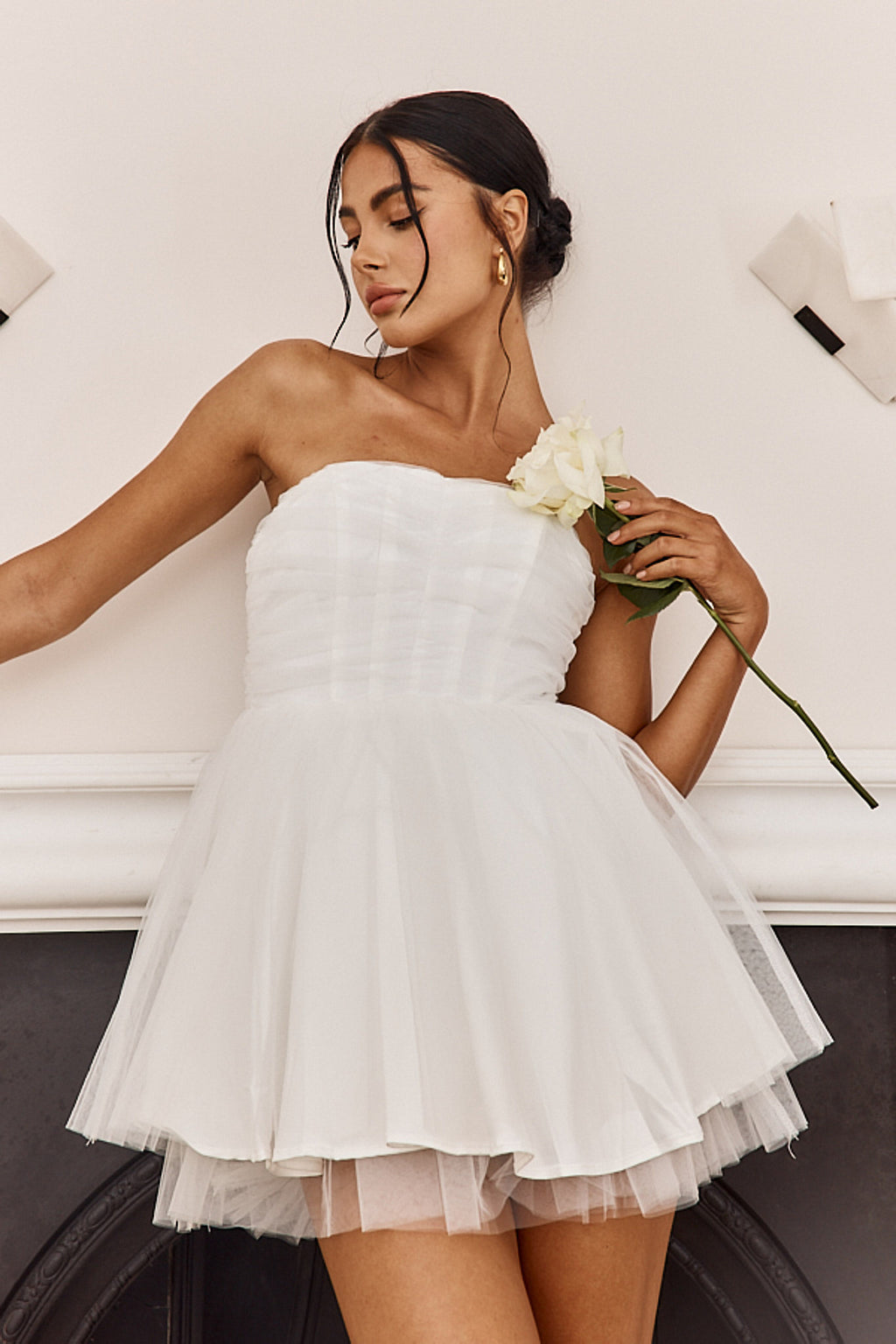 Summerlake Strapless Tulle Mini Dress Off White by Selfie Leslie Australia
