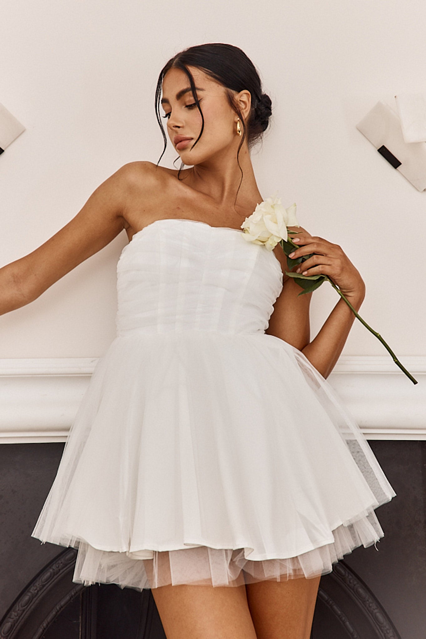 Summerlake Strapless Tulle Mini Dress Off White by Selfie Leslie Australia