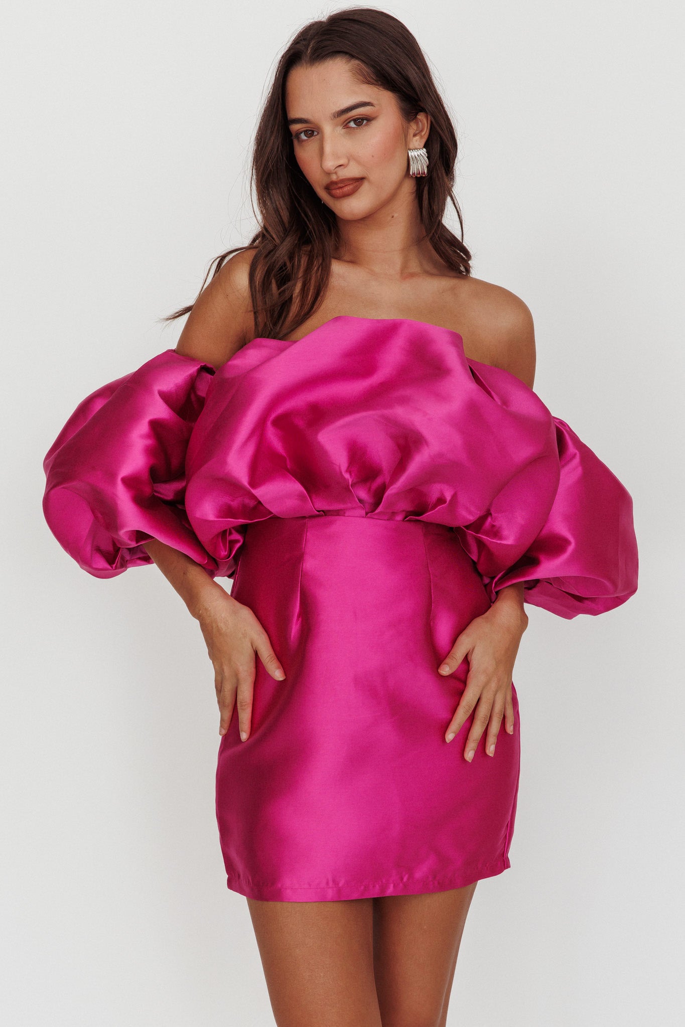 Dream Time Puffed Neckline Mini Dress Magenta by Selfie Leslie Australia