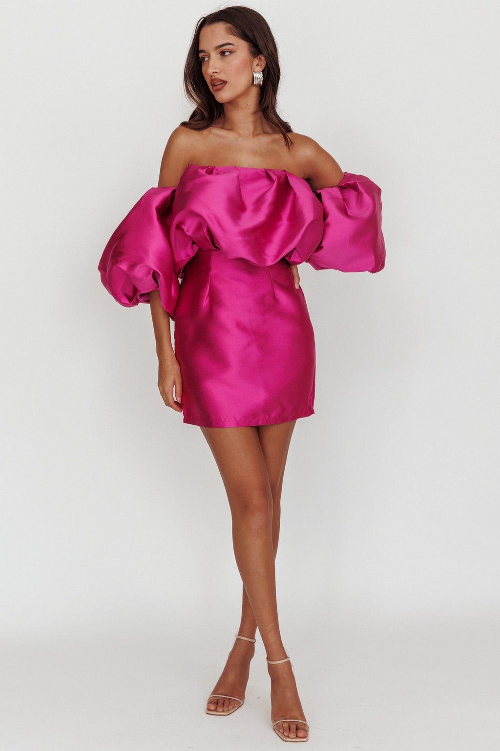 Dream Time Puffed Neckline Mini Dress Magenta by Selfie Leslie Australia