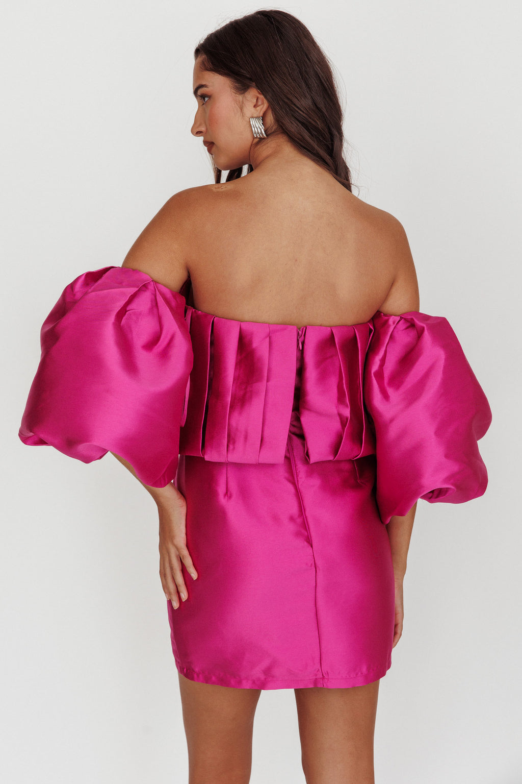 Dream Time Puffed Neckline Mini Dress Magenta by Selfie Leslie Australia