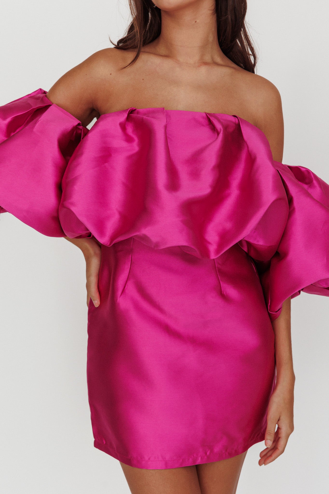 Dream Time Puffed Neckline Mini Dress Magenta by Selfie Leslie Australia