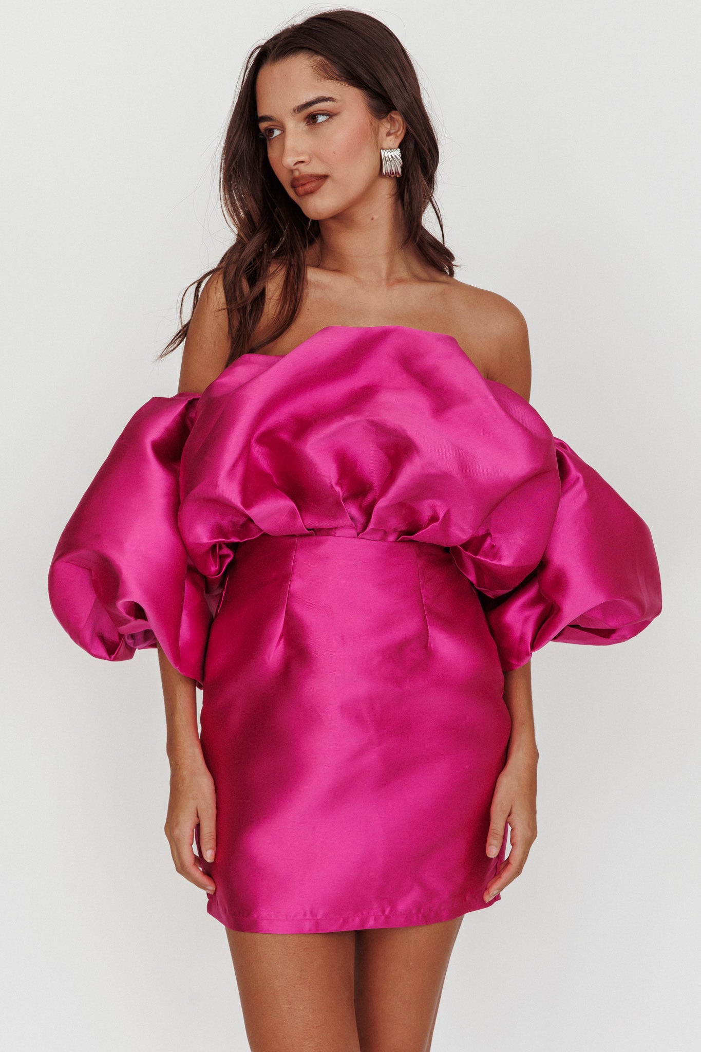 Dream Time Puffed Neckline Mini Dress Magenta by Selfie Leslie Australia
