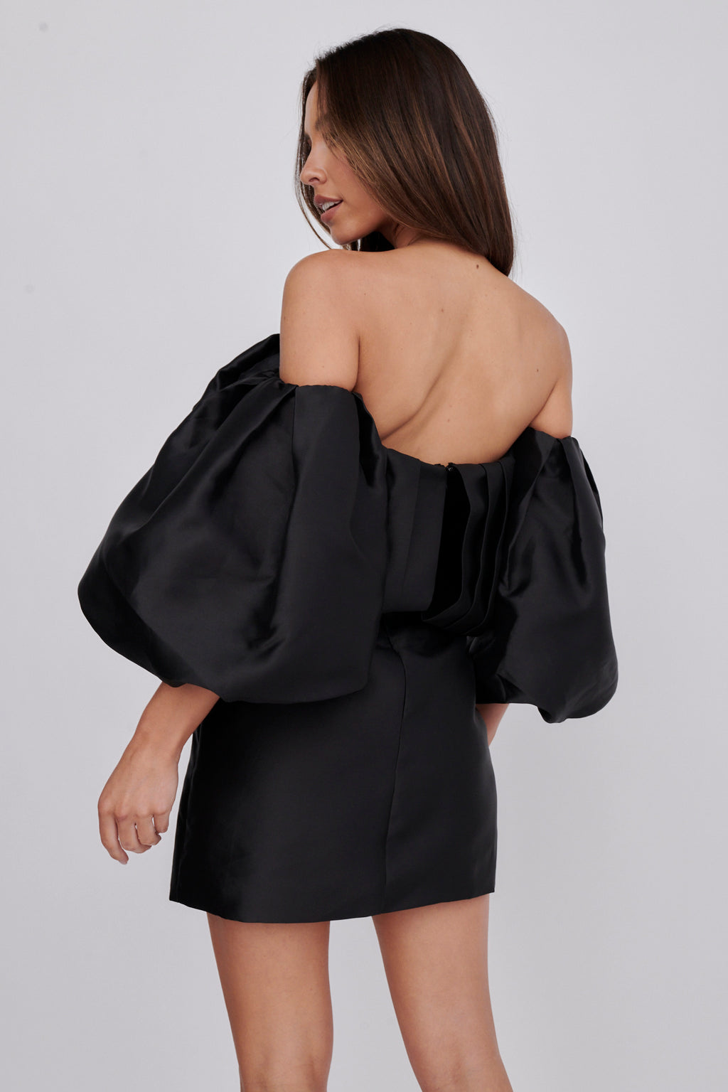 Dream Time Puffed Neckline Mini Dress Black by Selfie Leslie Australia