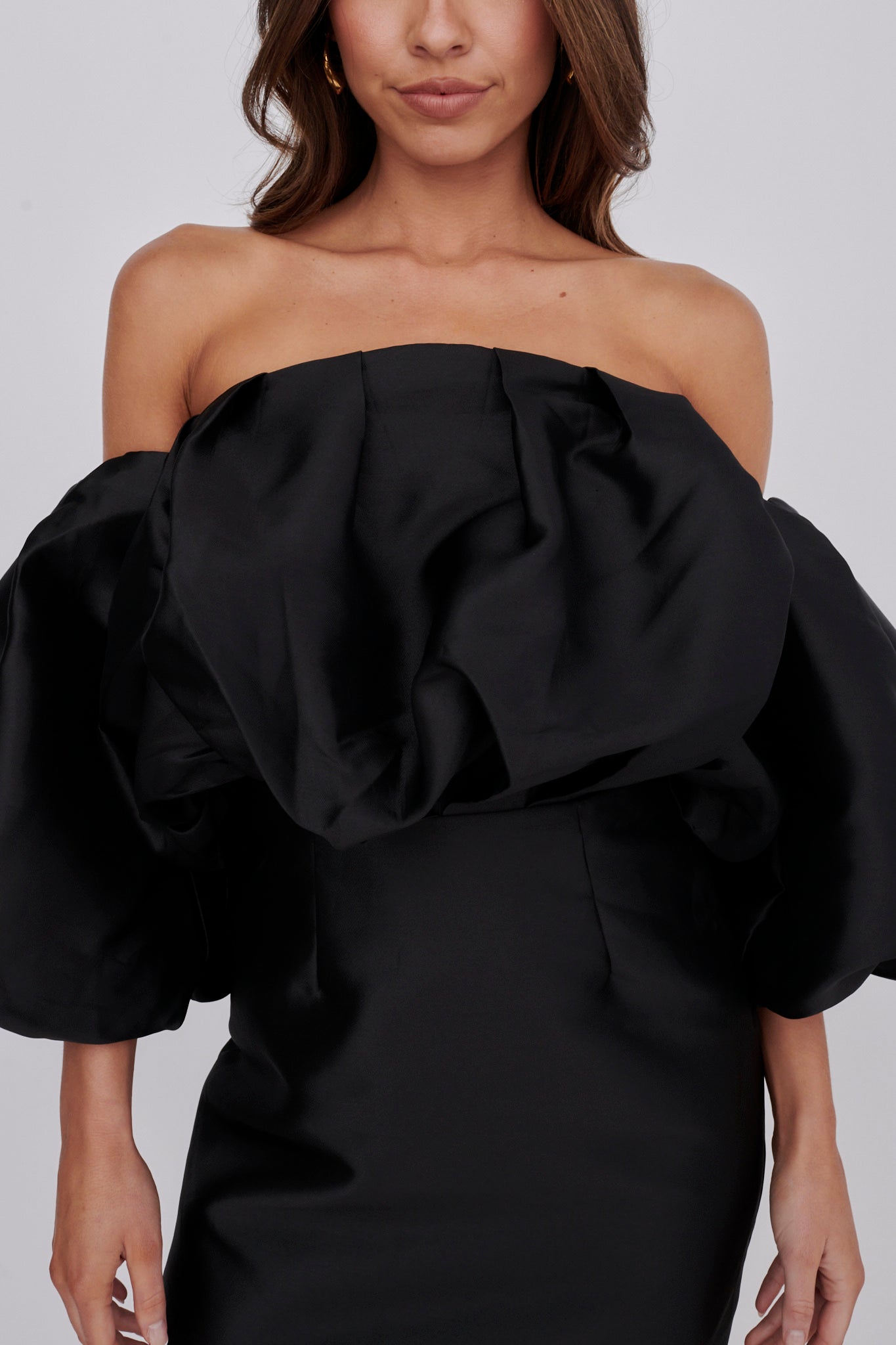 Dream Time Puffed Neckline Mini Dress Black by Selfie Leslie Australia