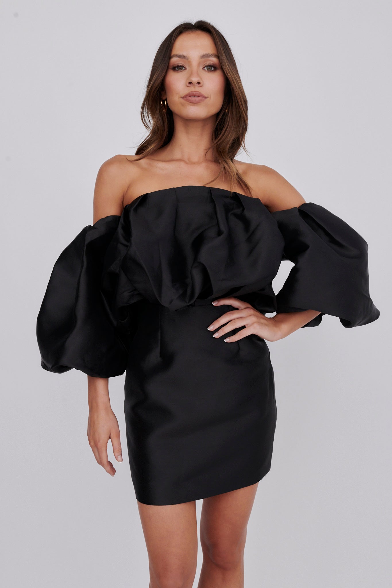 Dream Time Puffed Neckline Mini Dress Black by Selfie Leslie Australia