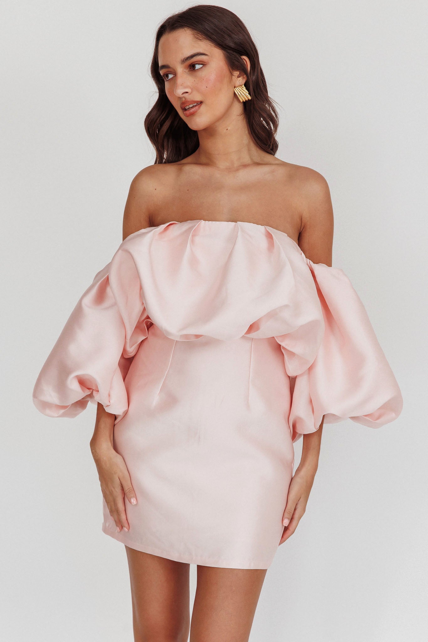 Dream Time Puffed Neckline Mini Dress Blush by Selfie Leslie Australia