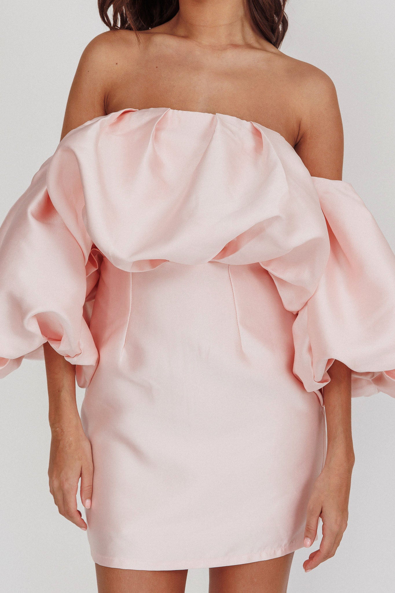 Dream Time Puffed Neckline Mini Dress Blush by Selfie Leslie Australia