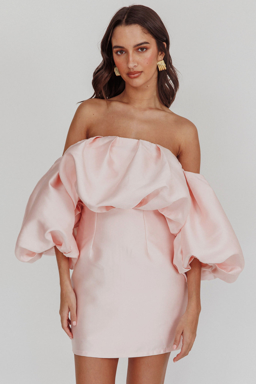 Dream Time Puffed Neckline Mini Dress Blush by Selfie Leslie Australia