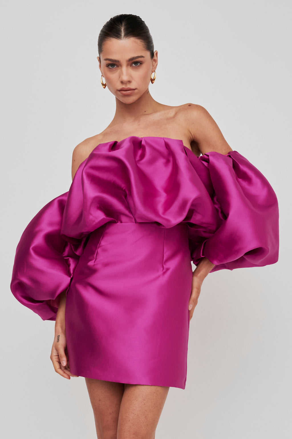 Dream Time Puffed Neckline Mini Dress Magenta by Selfie Leslie Australia