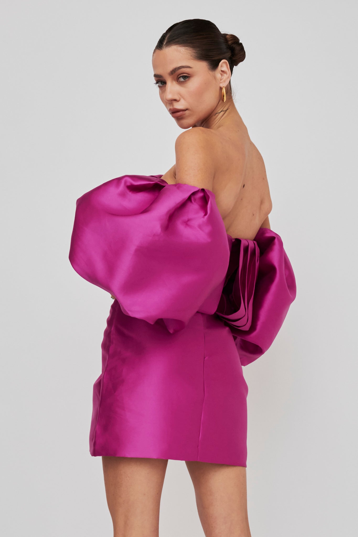Dream Time Puffed Neckline Mini Dress Magenta by Selfie Leslie Australia