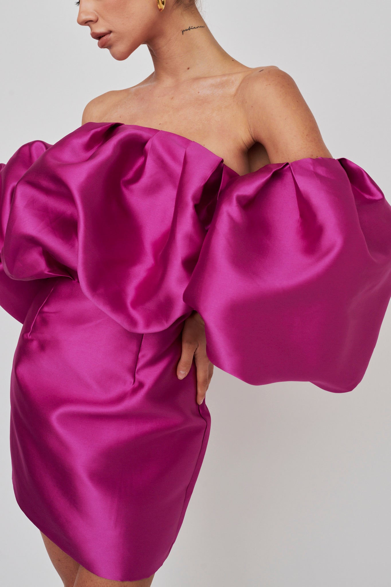 Dream Time Puffed Neckline Mini Dress Magenta by Selfie Leslie Australia