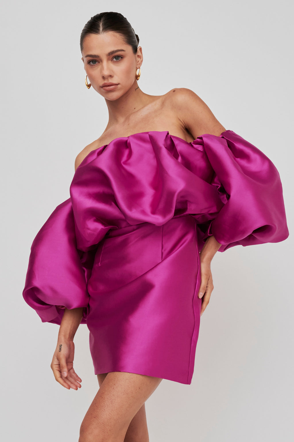 Dream Time Puffed Neckline Mini Dress Magenta by Selfie Leslie Australia