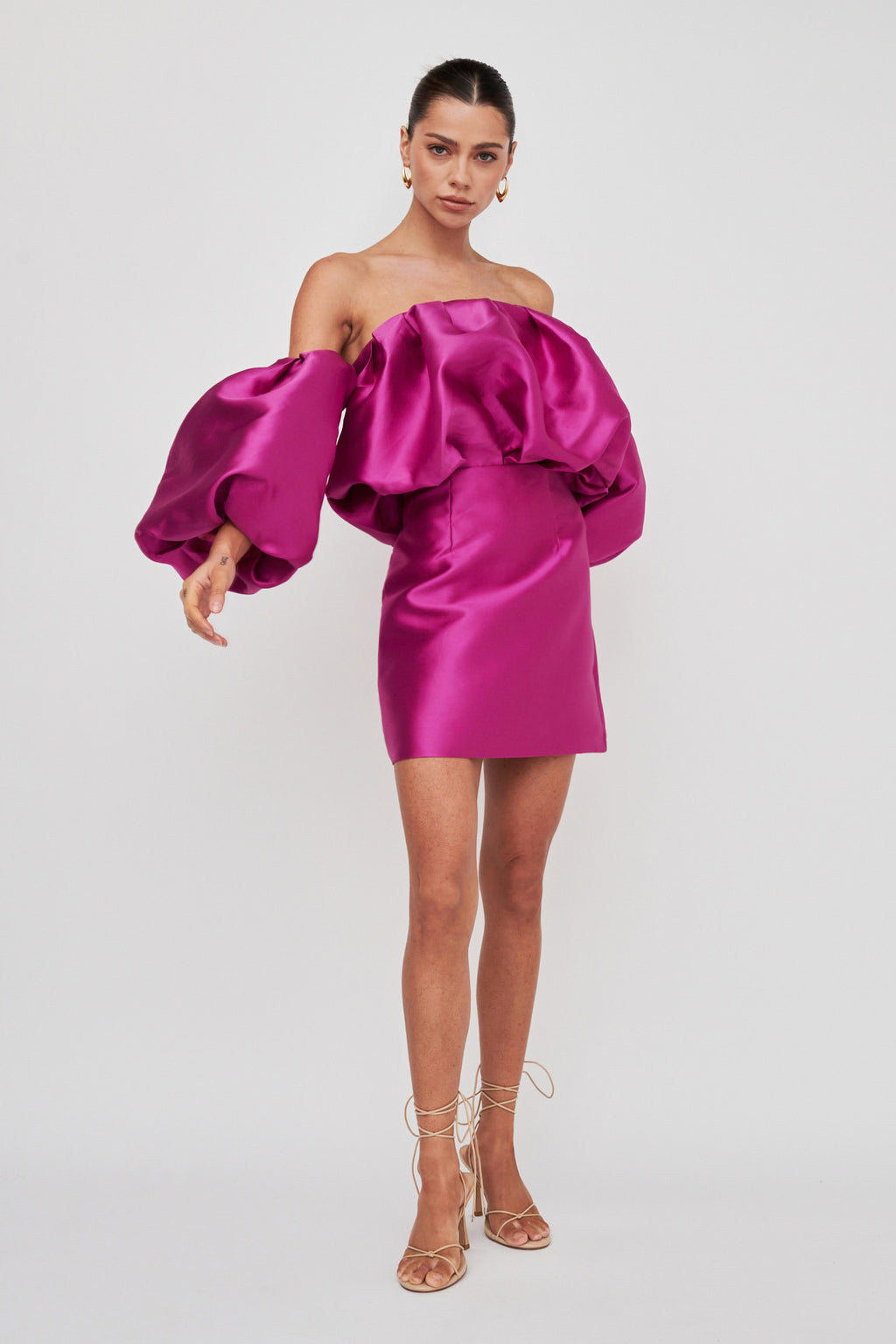 Dream Time Puffed Neckline Mini Dress Magenta by Selfie Leslie Australia
