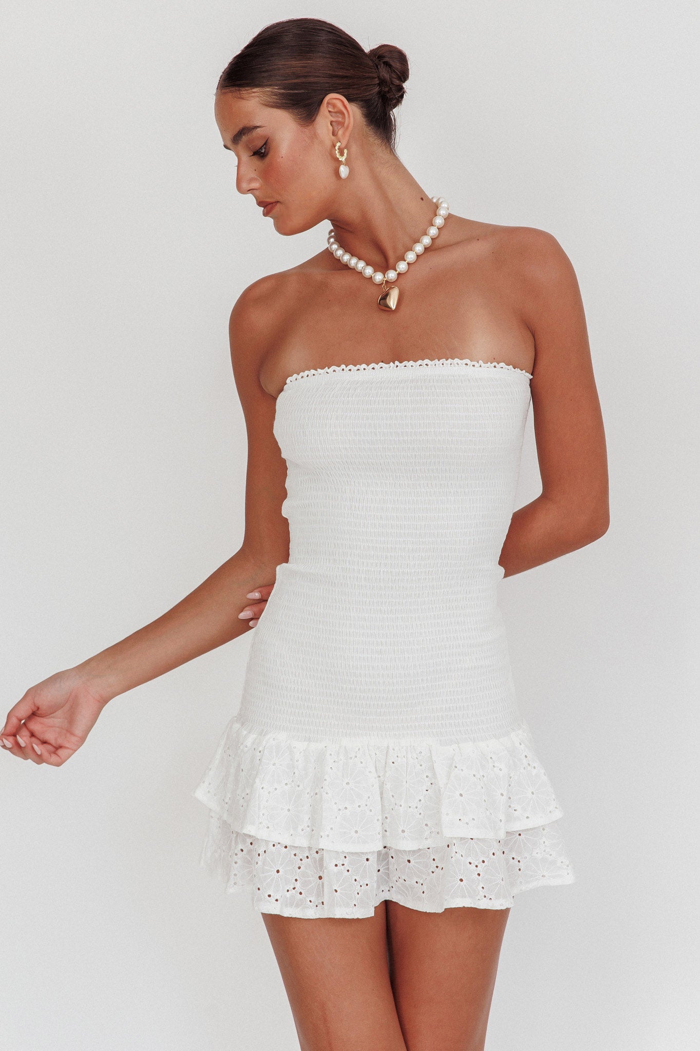 Dream Time Strapless Shirred Mini Dress Off White by Selfie Leslie Australia
