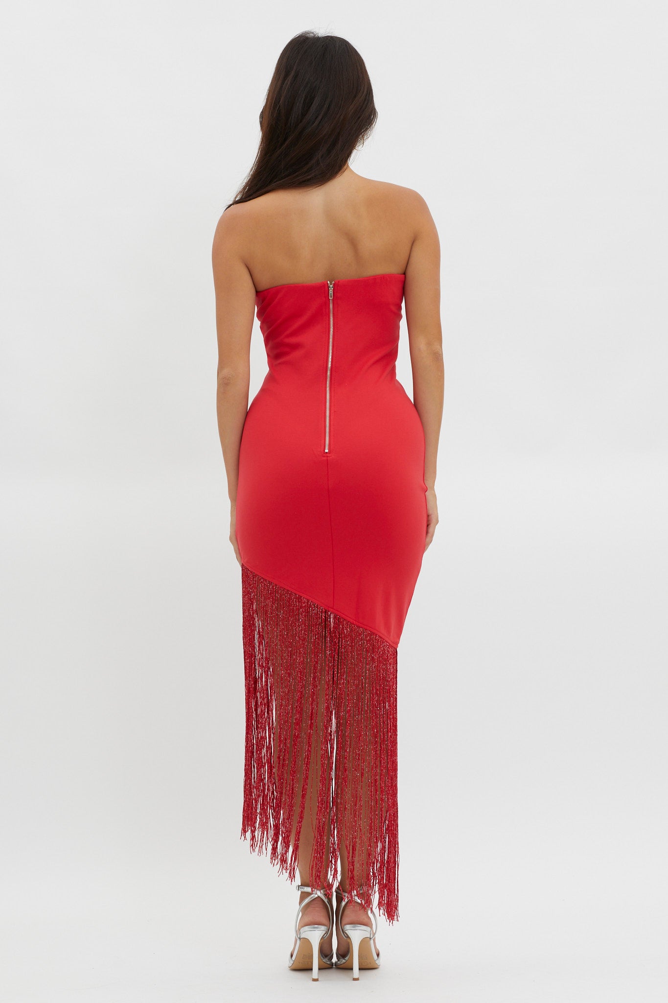 Glitz Asymmetrical Fringe Hem Dress Red by Selfie Leslie Australia