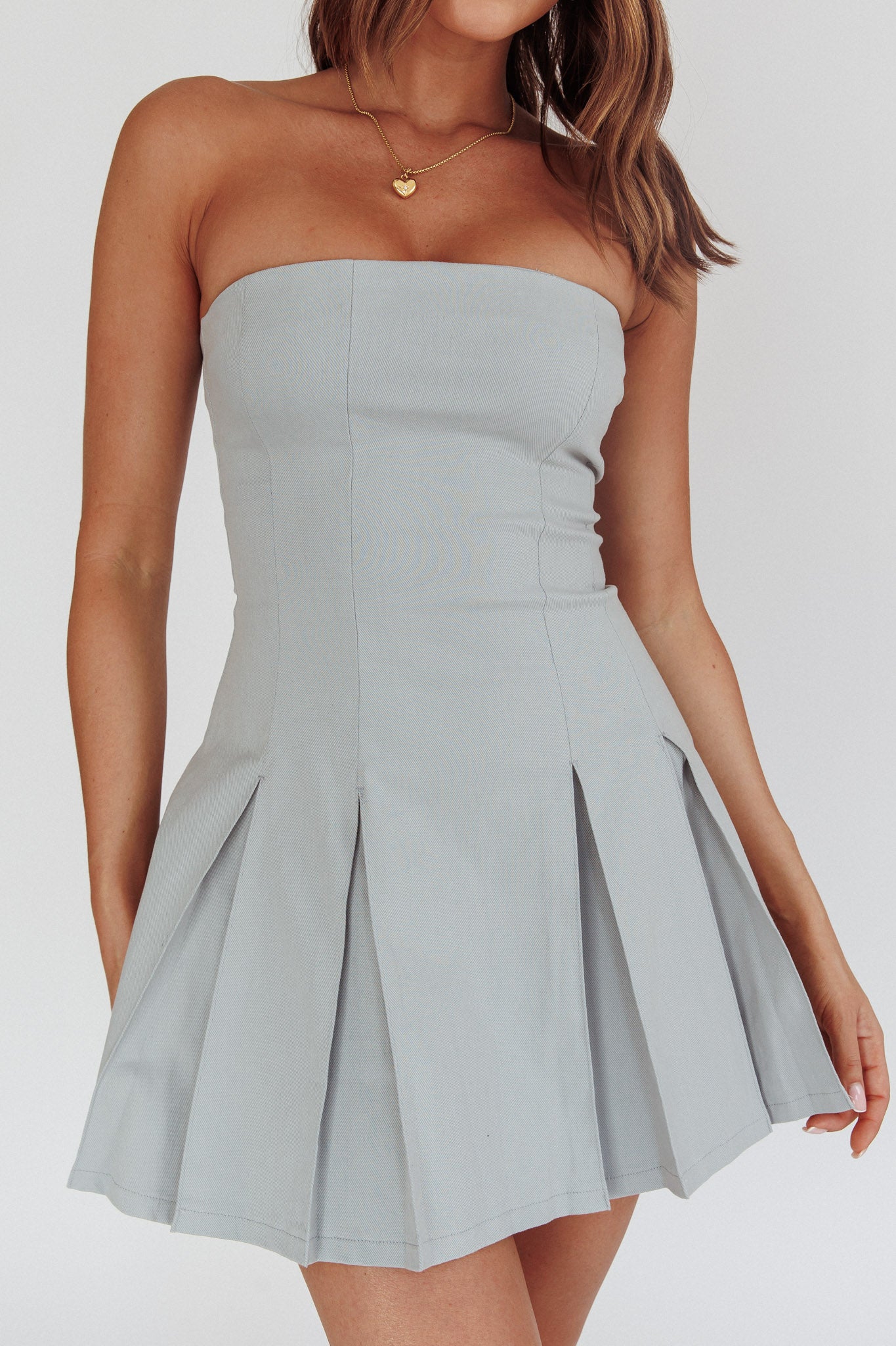 Jeziah Strapless Box Pleat Mini Dress Light Denim by Selfie Leslie Australia
