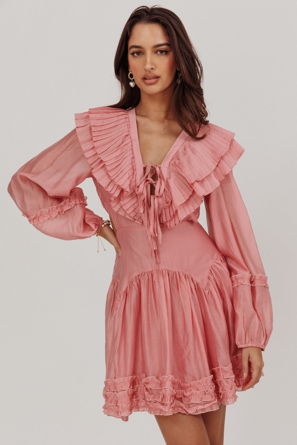 Alive Pleated Sailor Collar Mini Dress Dusty Pink by Selfie Leslie Australia