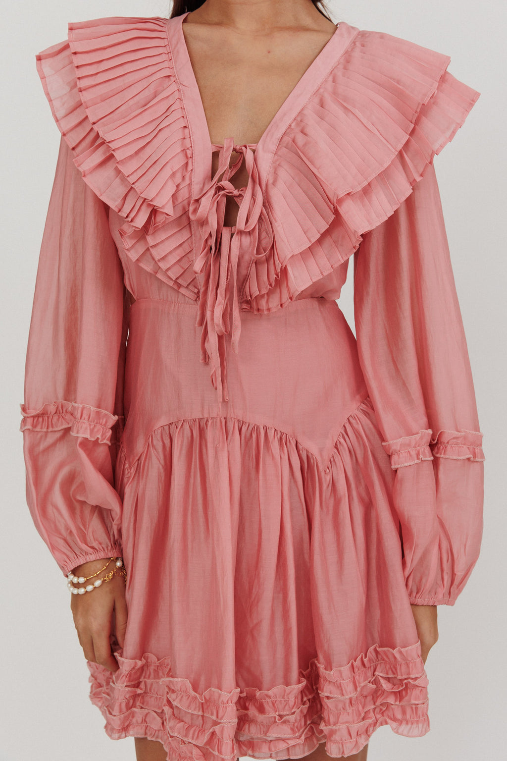 Alive Pleated Sailor Collar Mini Dress Dusty Pink by Selfie Leslie Australia