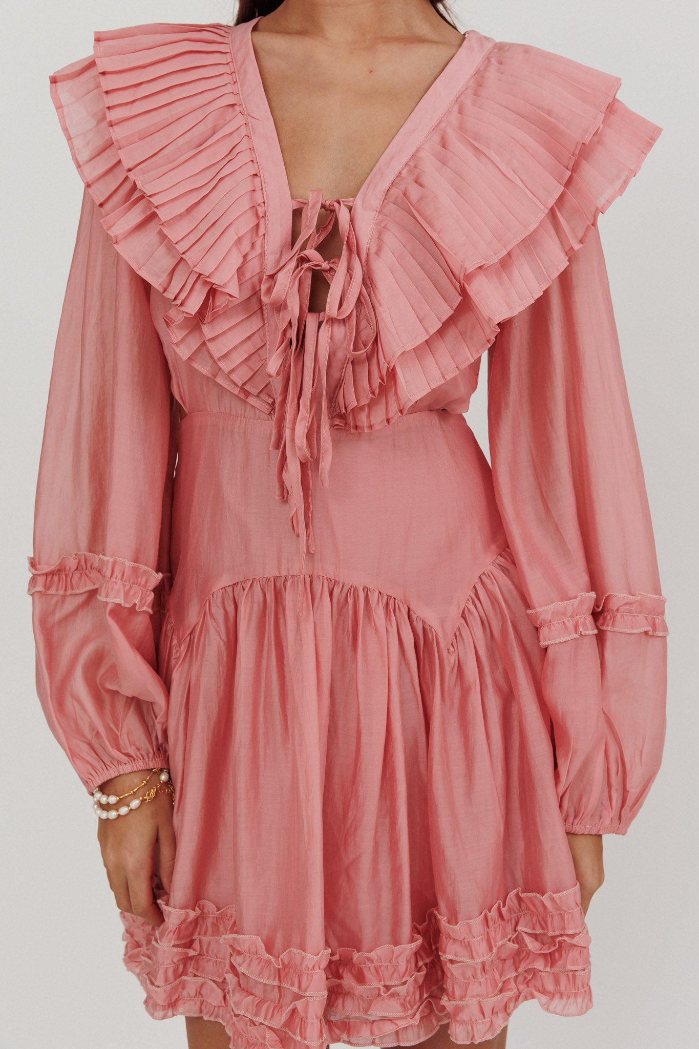 Alive Pleated Sailor Collar Mini Dress Dusty Pink by Selfie Leslie Australia