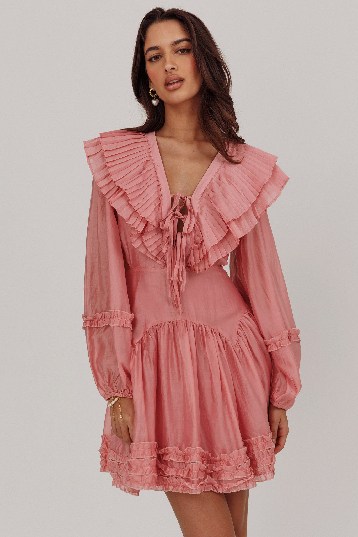 Alive Pleated Sailor Collar Mini Dress Dusty Pink by Selfie Leslie Australia