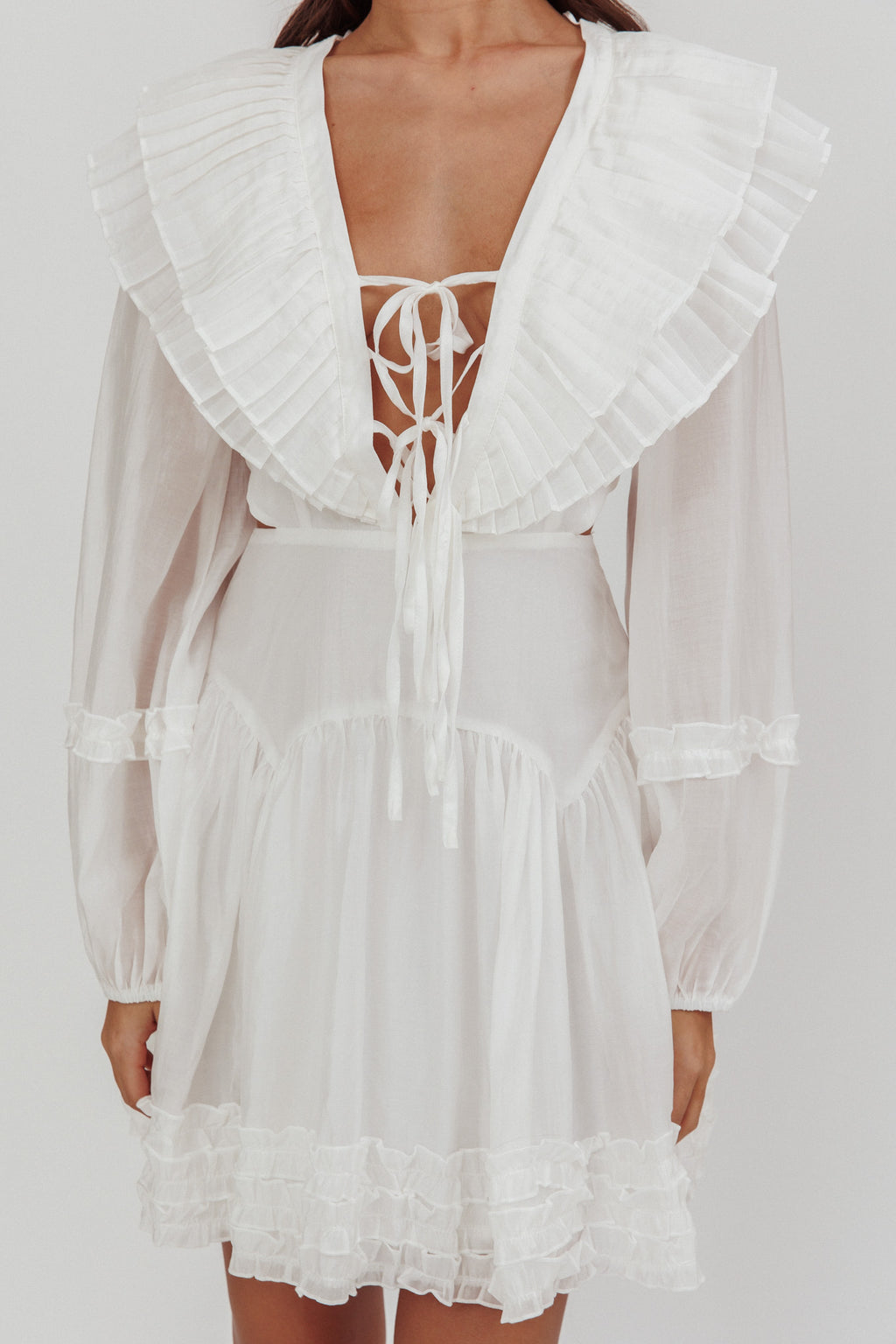 Alive Pleated Sailor Collar Mini Dress White by Selfie Leslie Australia