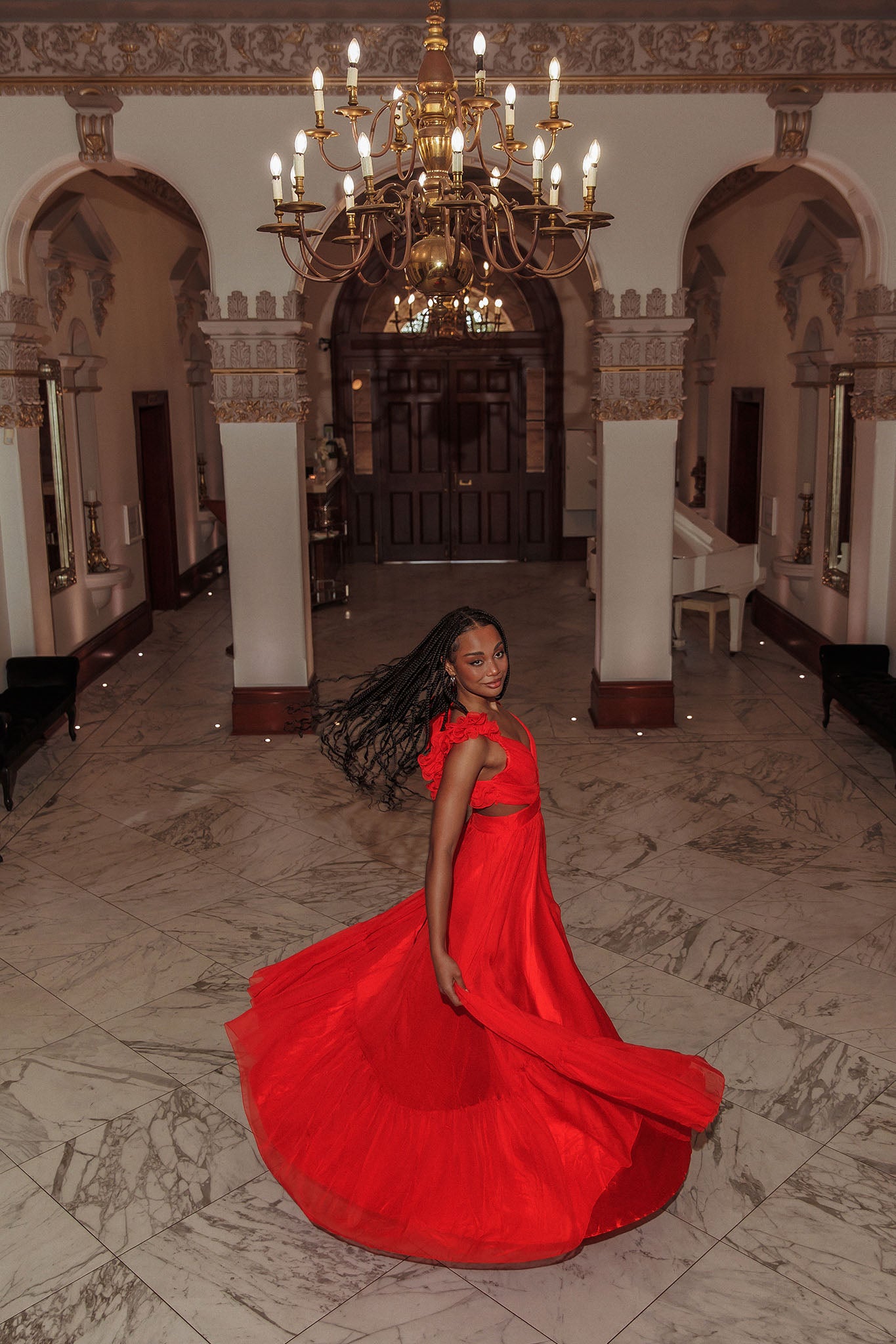 Bellamy Lace-Up Back Ruffle Maxi Dress Red by Selfie Leslie Australia