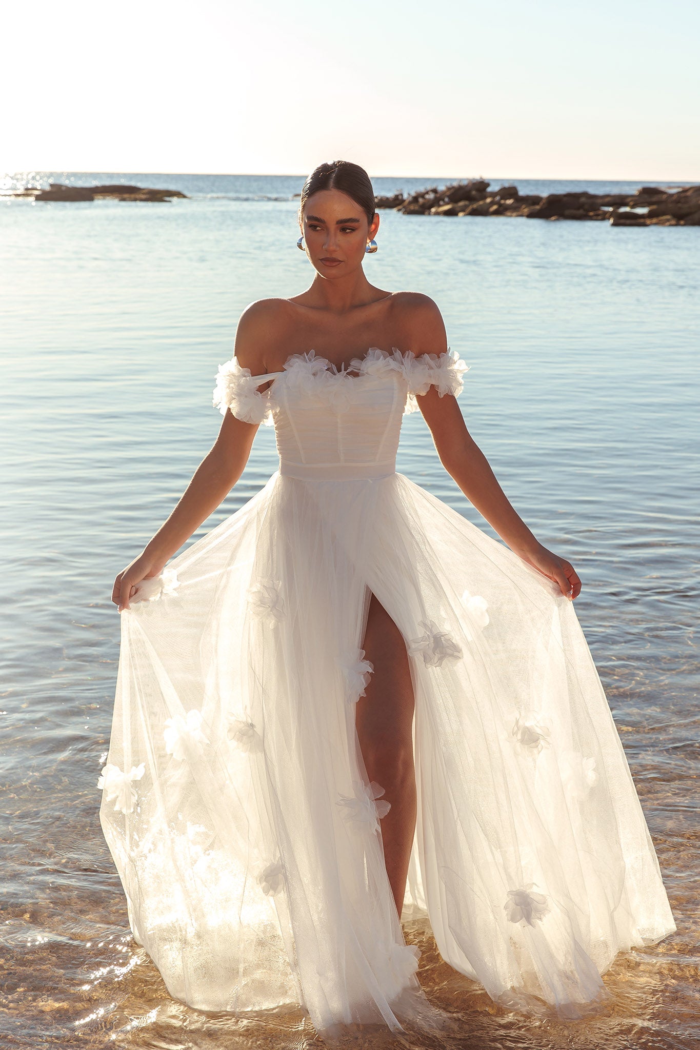 Good Things Tulle Rosette Maxi Dress Ivory by Selfie Leslie Australia