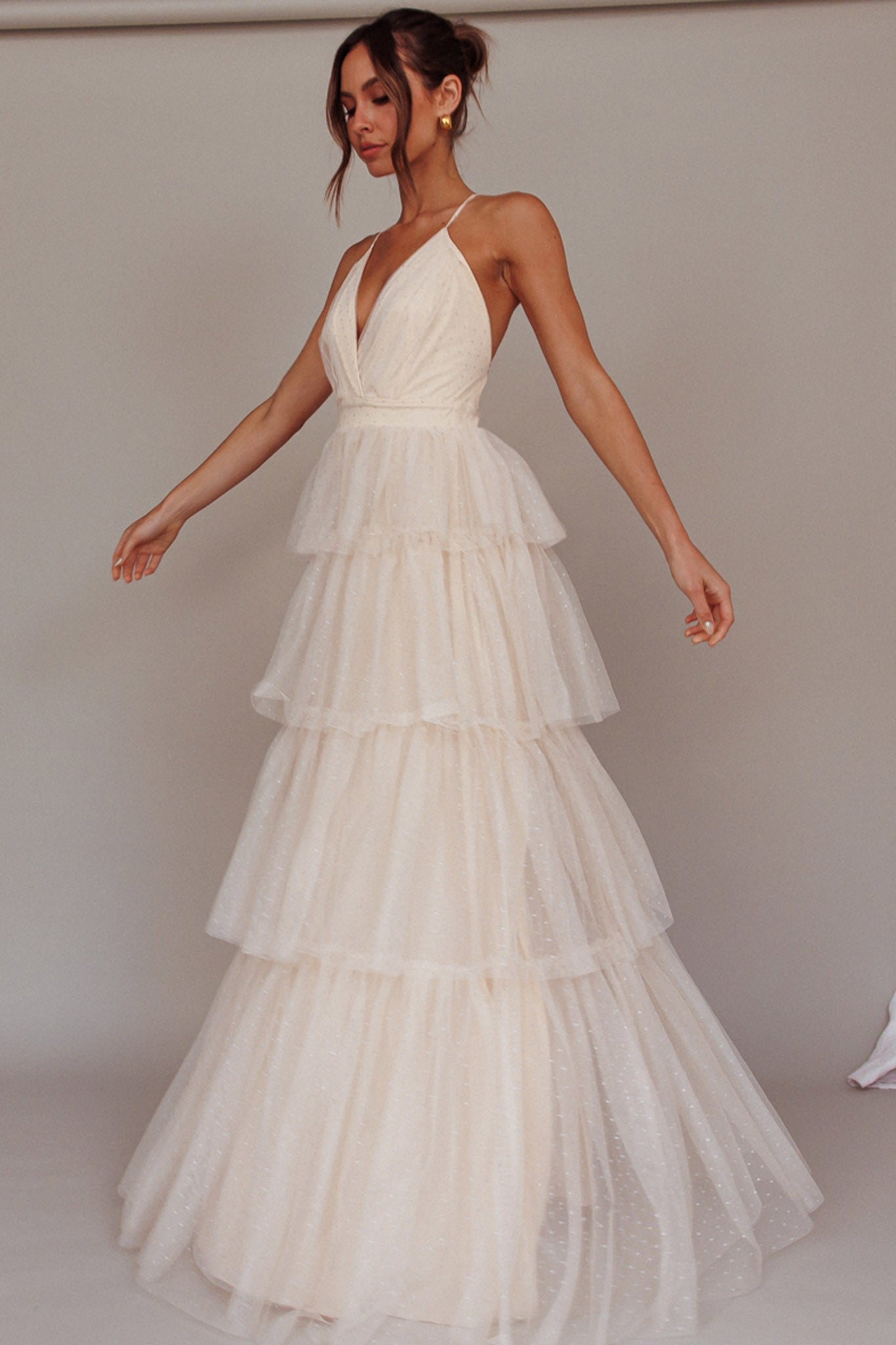 Seylah Tiered Frill Maxi Dress Glitter Cream by Selfie Leslie Australia