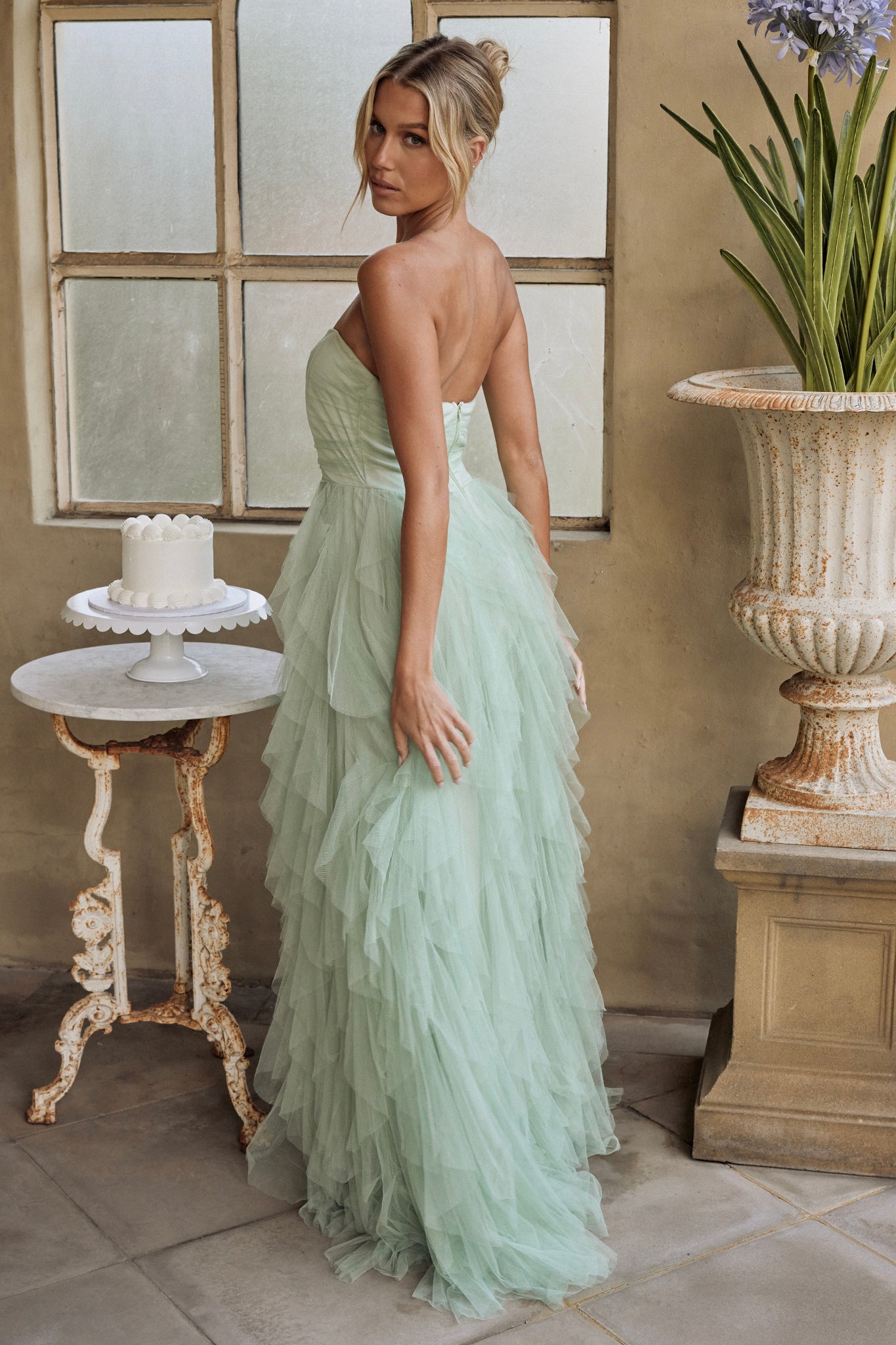 Rori Tulle Cascade Maxi Dress Sage by Selfie Leslie Australia