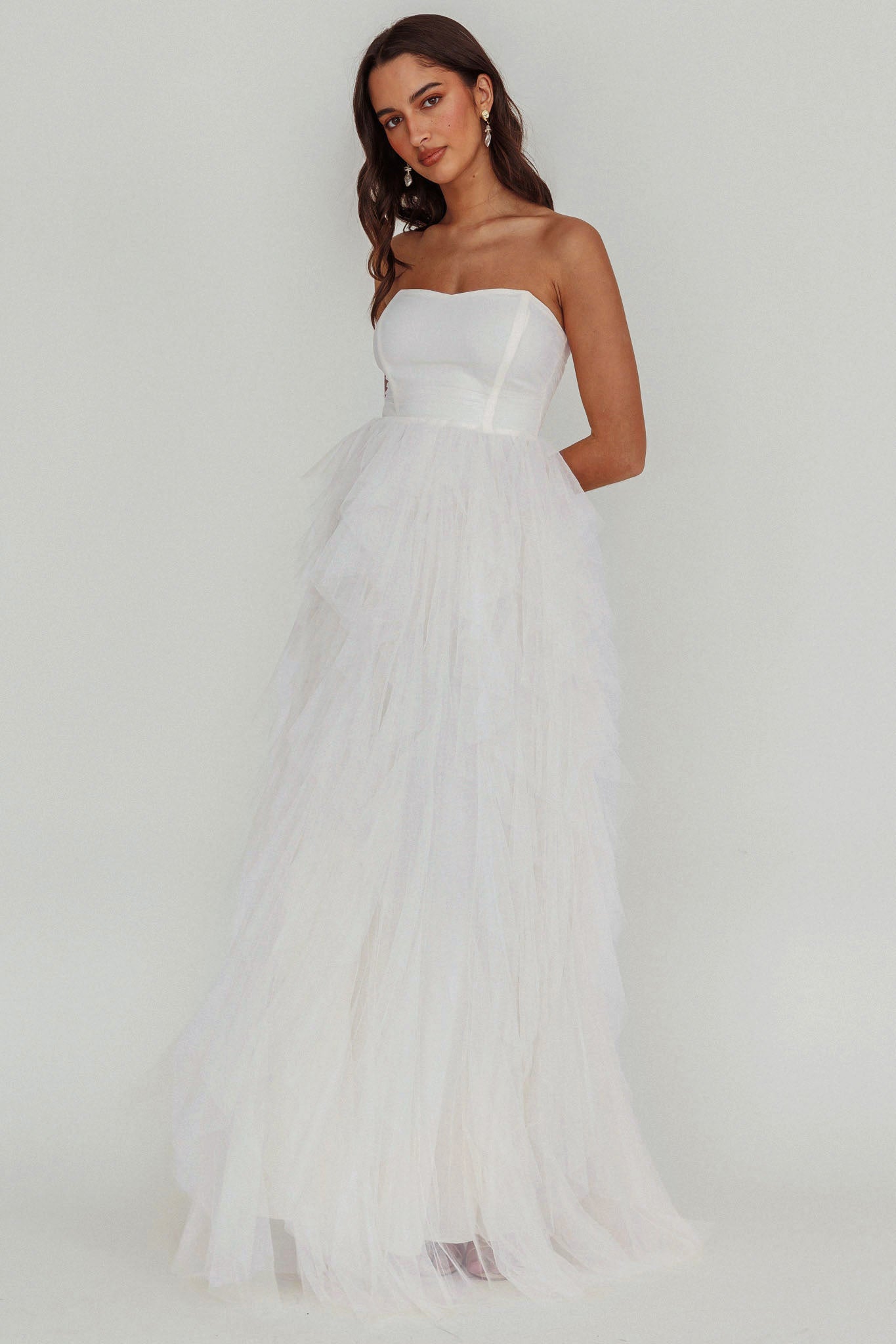Rori Tulle Cascade Maxi Dress White by Selfie Leslie Australia