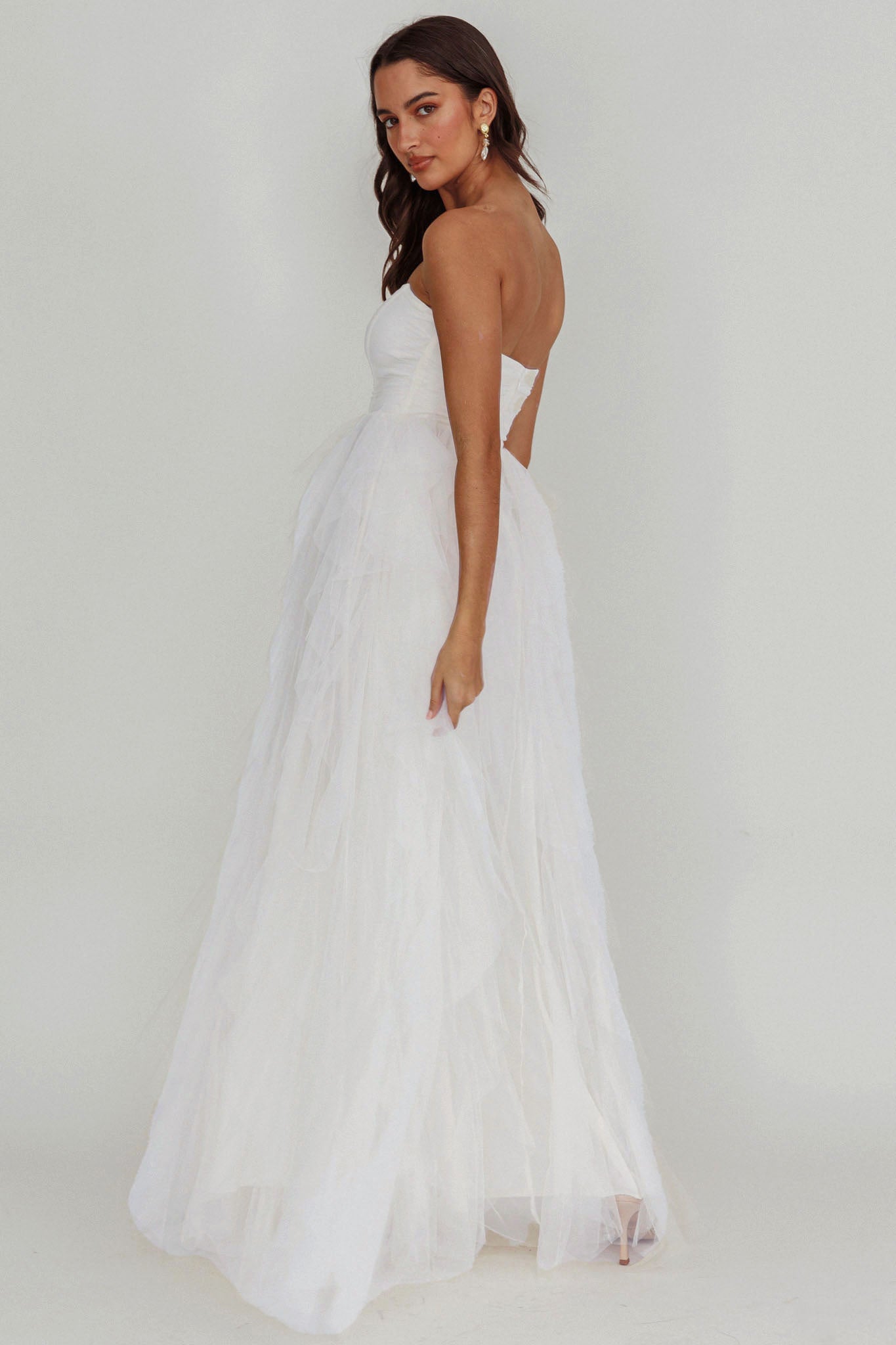 Rori Tulle Cascade Maxi Dress White by Selfie Leslie Australia