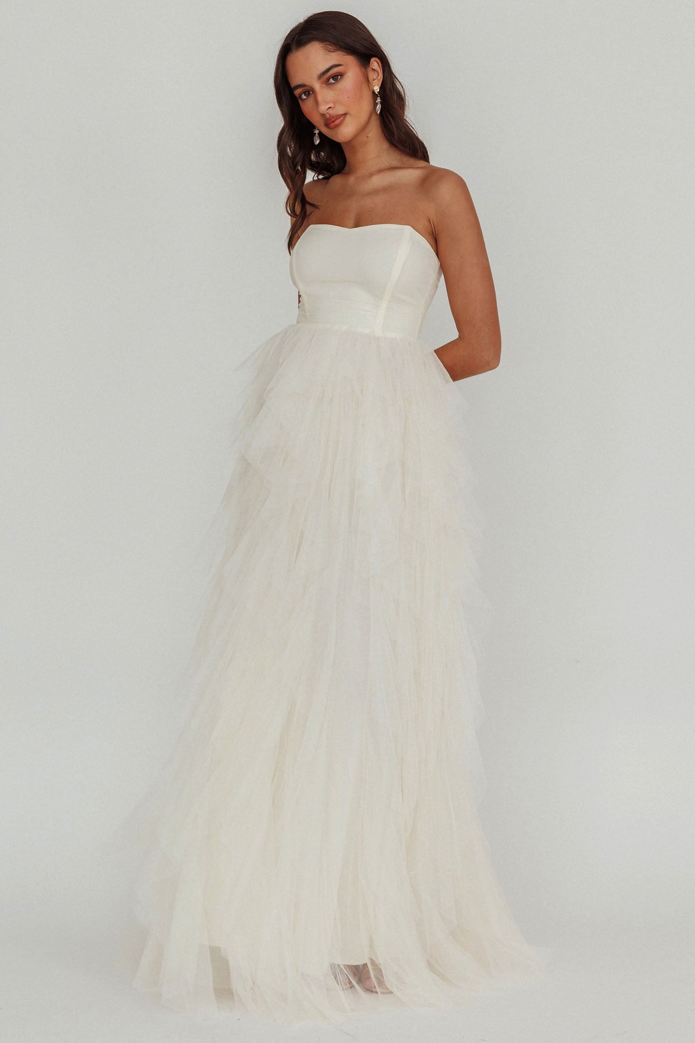 Rori Tulle Cascade Maxi Dress Ivory by Selfie Leslie Australia