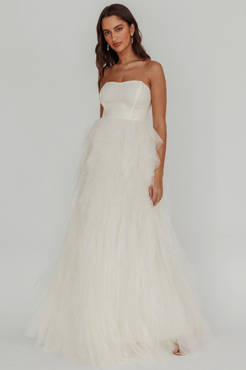 Rori Tulle Cascade Maxi Dress Ivory by Selfie Leslie Australia