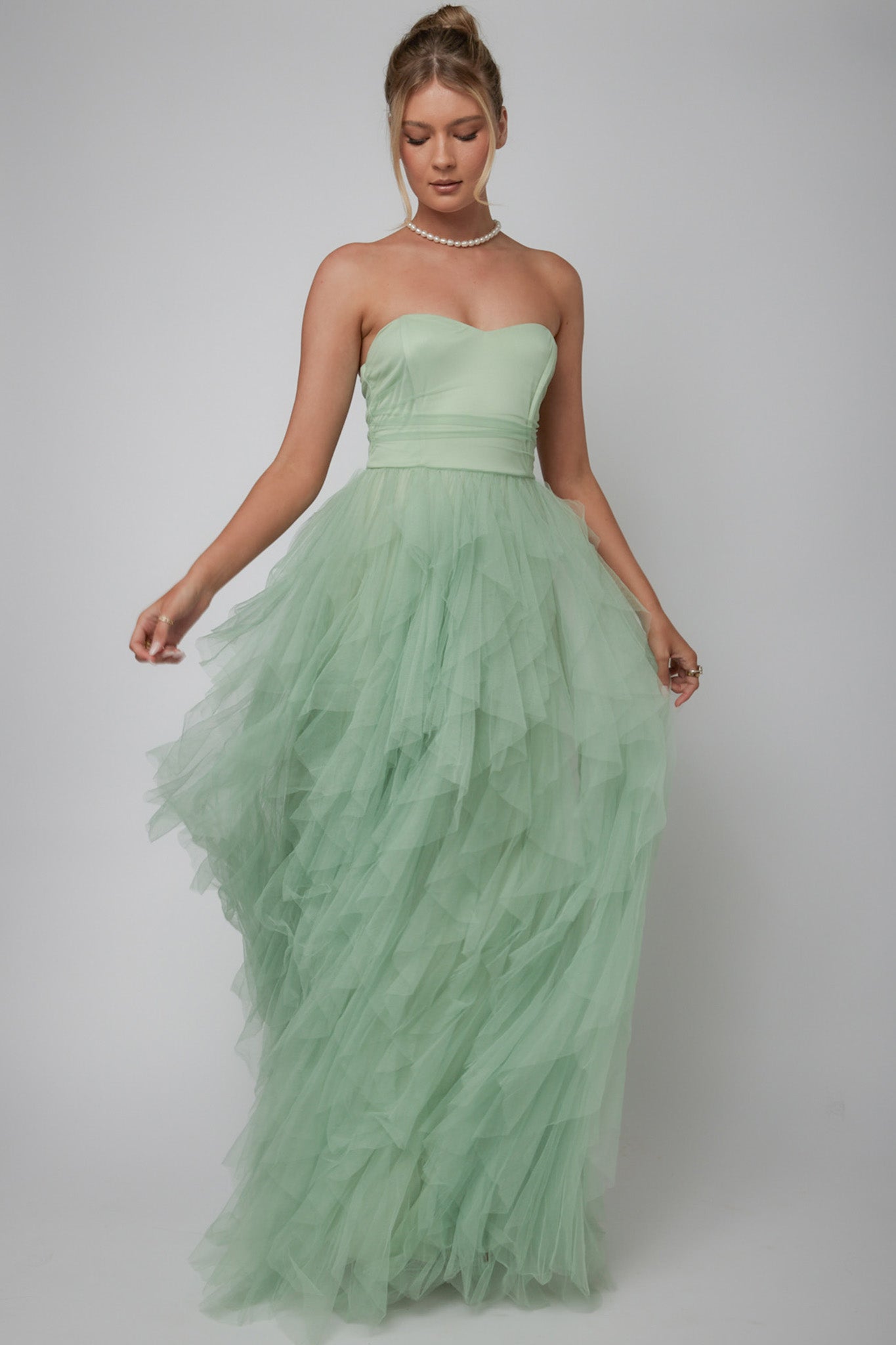 Rori Tulle Cascade Maxi Dress Sage by Selfie Leslie Australia