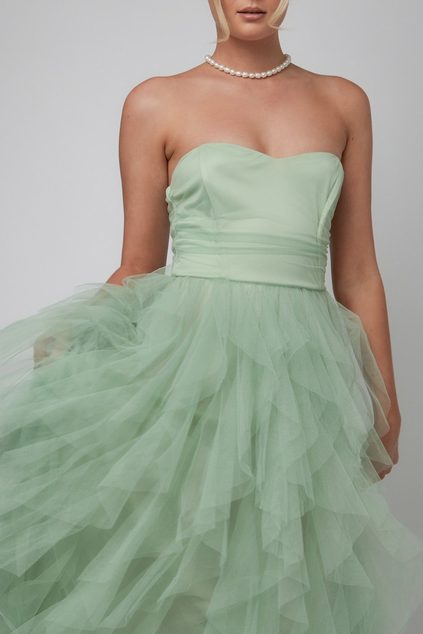 Rori Tulle Cascade Maxi Dress Sage by Selfie Leslie Australia