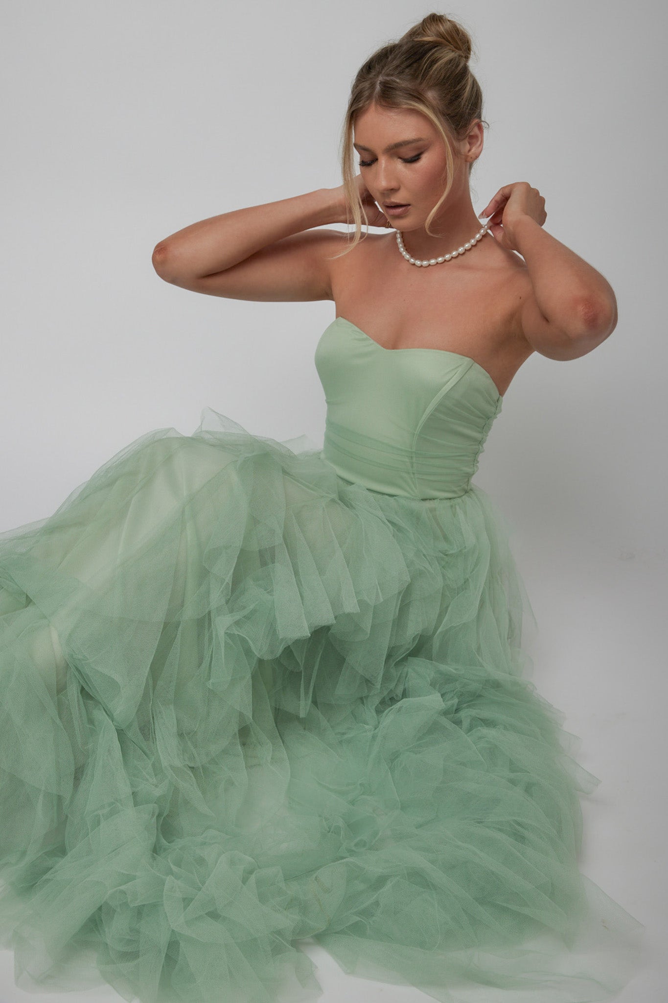 Rori Tulle Cascade Maxi Dress Sage by Selfie Leslie Australia