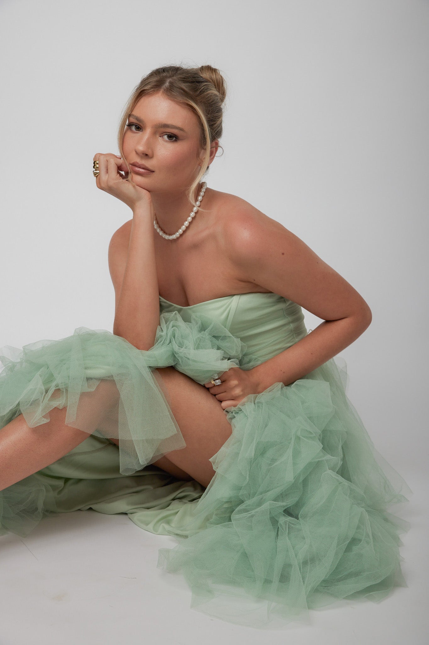 Rori Tulle Cascade Maxi Dress Sage by Selfie Leslie Australia