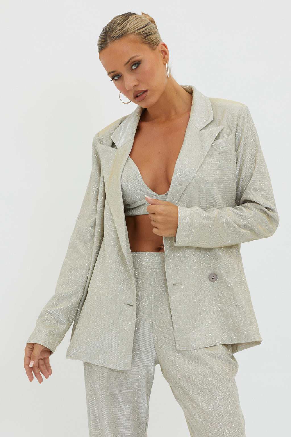 Joyeux Notch Lapel Jacket Champagne by Selfie Leslie Australia
