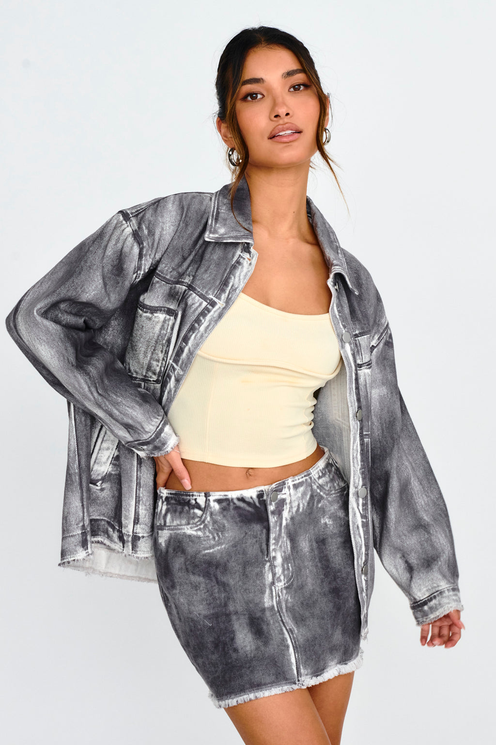 Decoy Distressed Jean Jacket Black/White by Selfie Leslie Australia