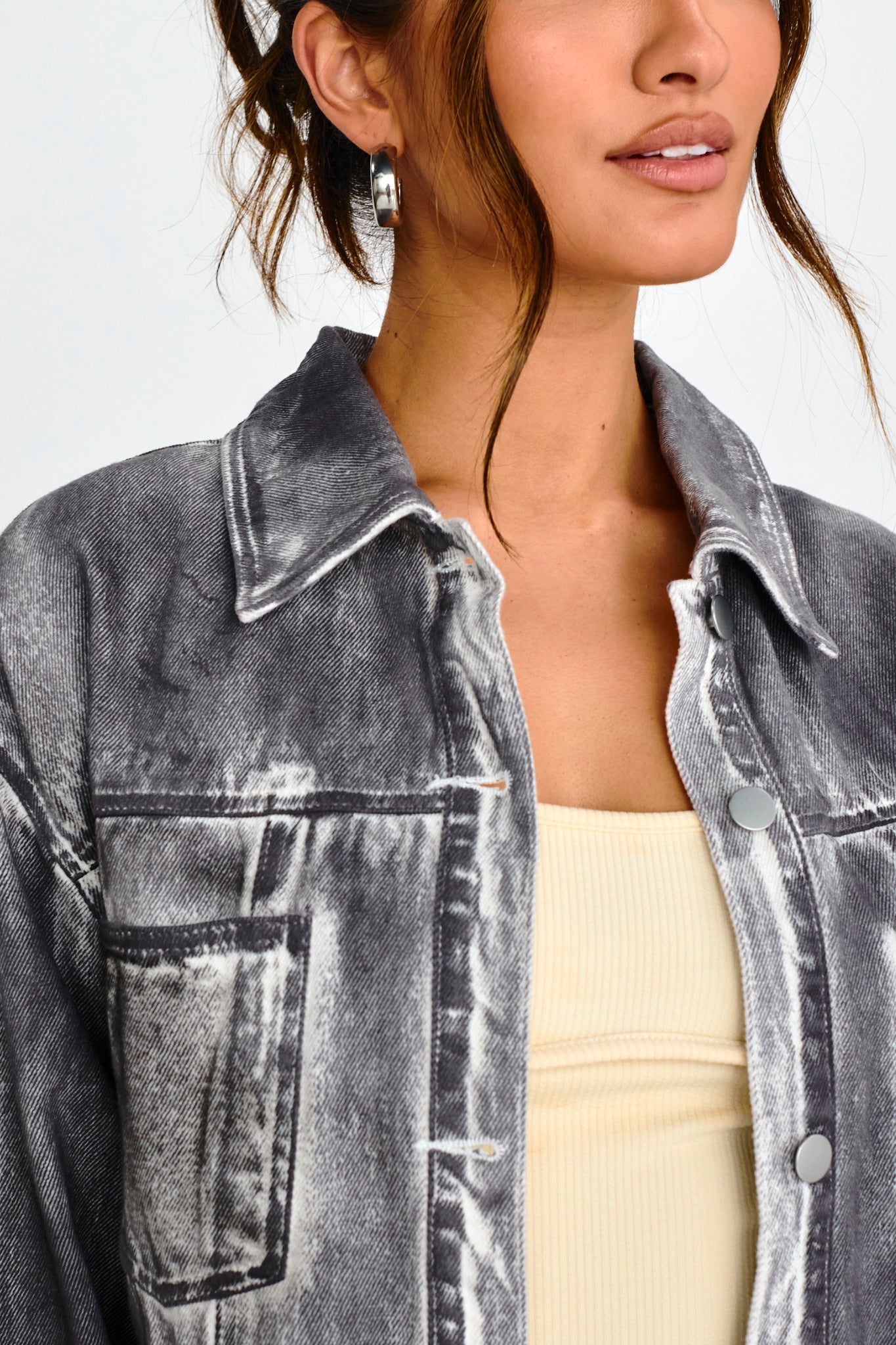 Decoy Distressed Jean Jacket Black/White by Selfie Leslie Australia