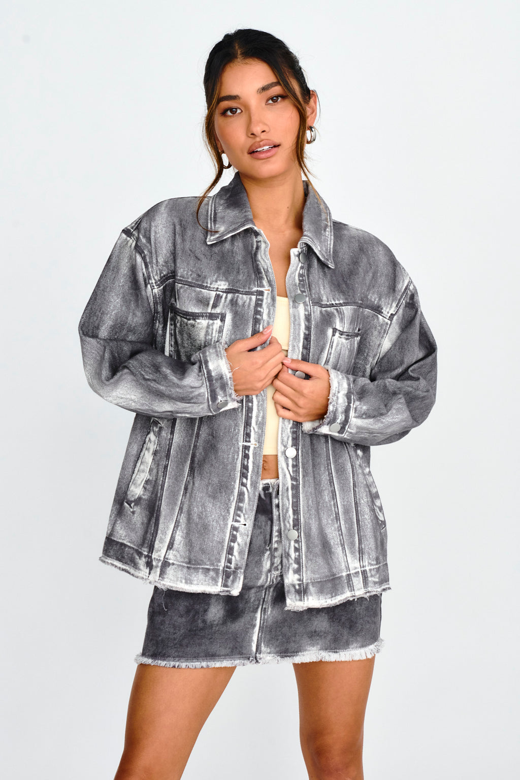 Decoy Distressed Jean Jacket Black/White by Selfie Leslie Australia
